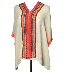 Colorful Embroidered Poncho Beach Cover Up One Size